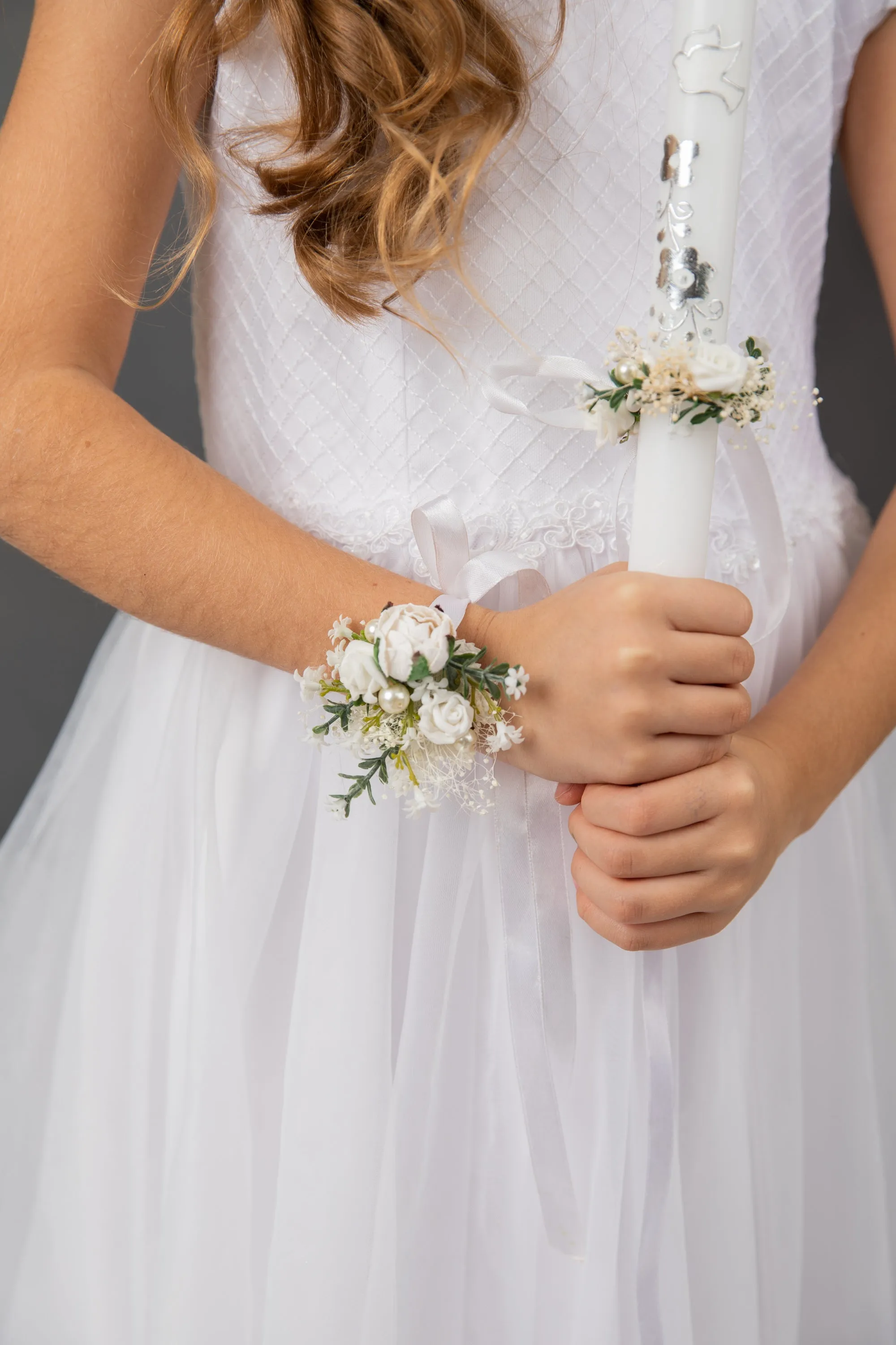 Holy communion flower set - headband, bracelet, candle decoration