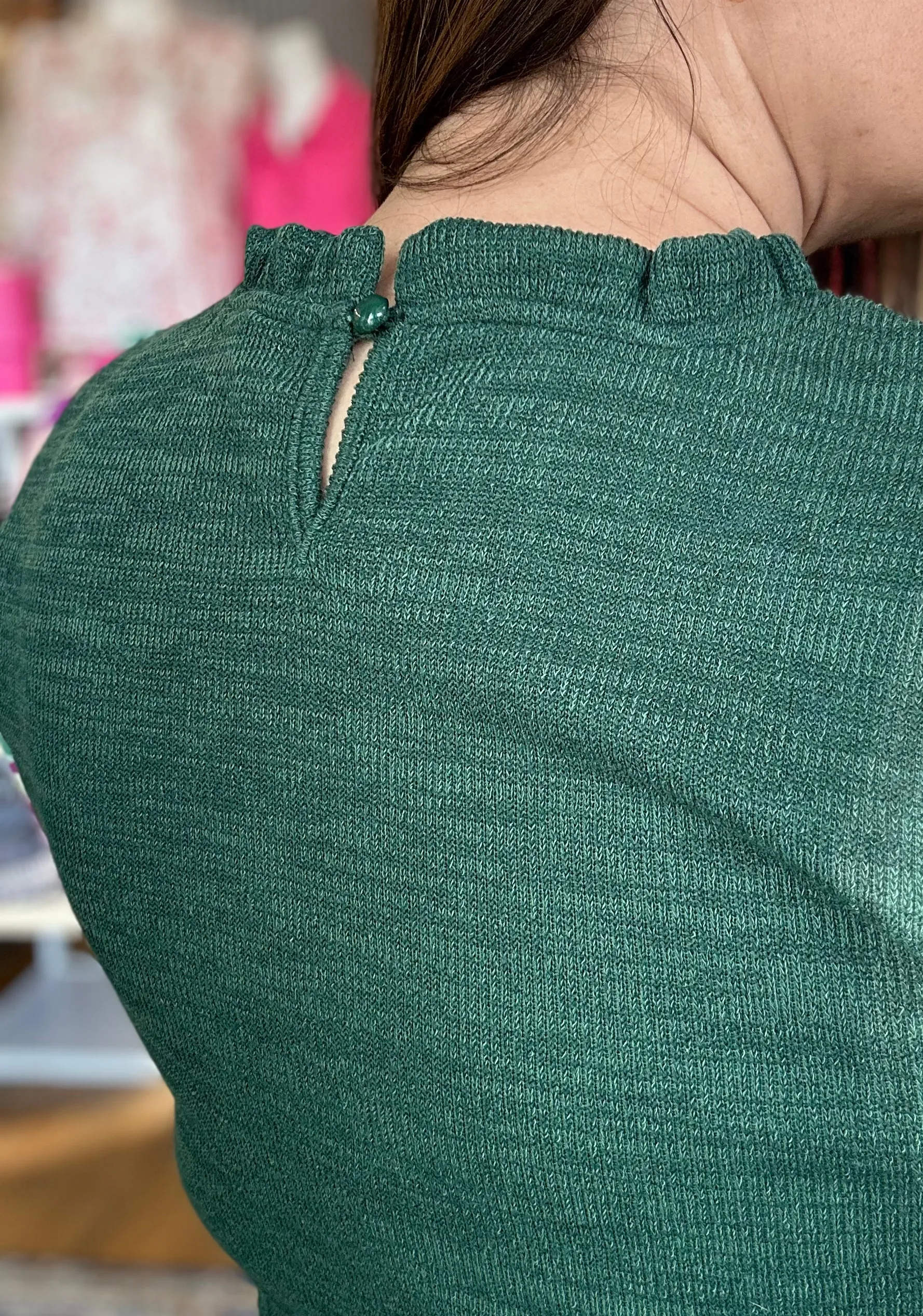 Hunter Green with Floral Sleeve Long Sleeve Top