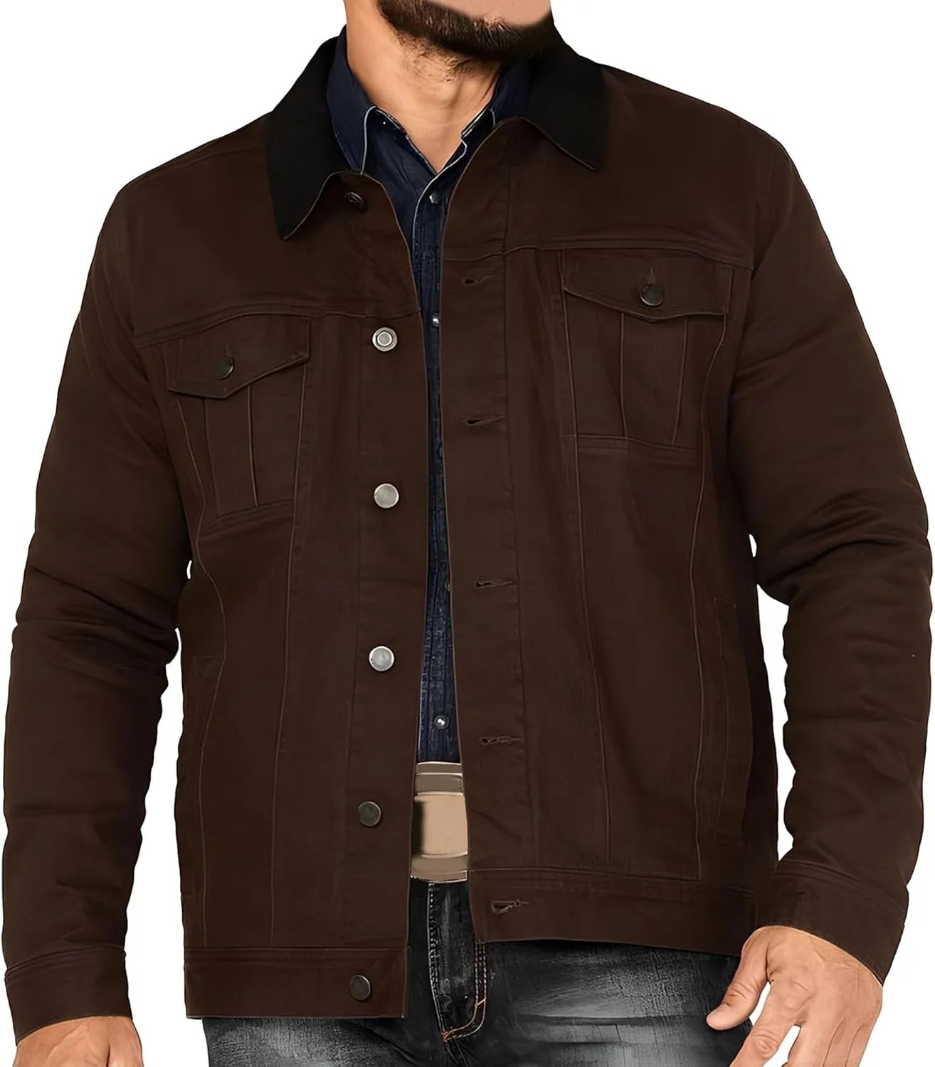 JEKE-DG Men's Solid Button Up Jeans Jacket Casual Trucker Spring Fall Denim Jacket Comfort Lapel Outdoor Jean Coat