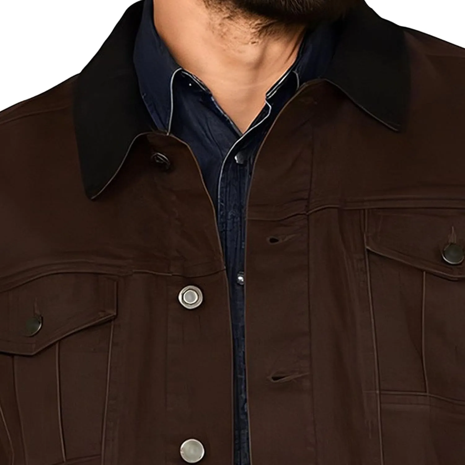 JEKE-DG Men's Solid Button Up Jeans Jacket Casual Trucker Spring Fall Denim Jacket Comfort Lapel Outdoor Jean Coat