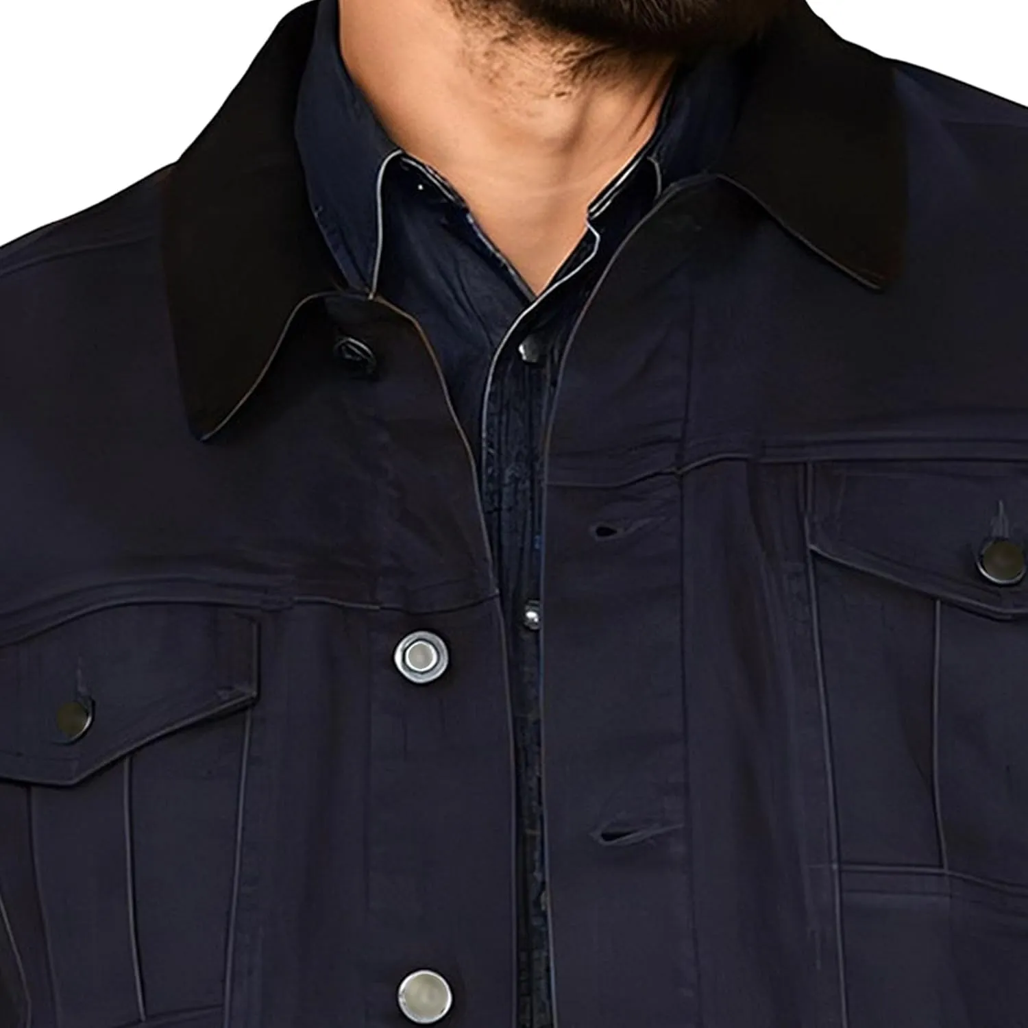 JEKE-DG Men's Solid Button Up Jeans Jacket Casual Trucker Spring Fall Denim Jacket Comfort Lapel Outdoor Jean Coat