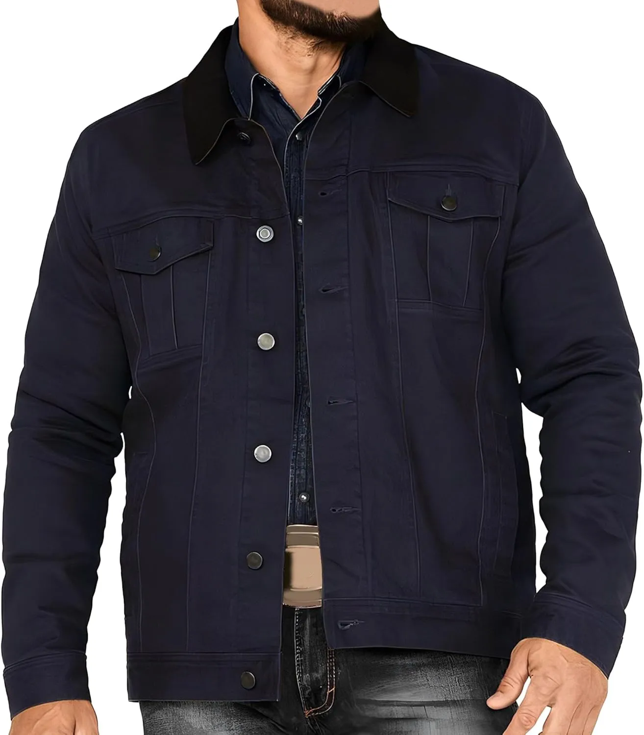 JEKE-DG Men's Solid Button Up Jeans Jacket Casual Trucker Spring Fall Denim Jacket Comfort Lapel Outdoor Jean Coat