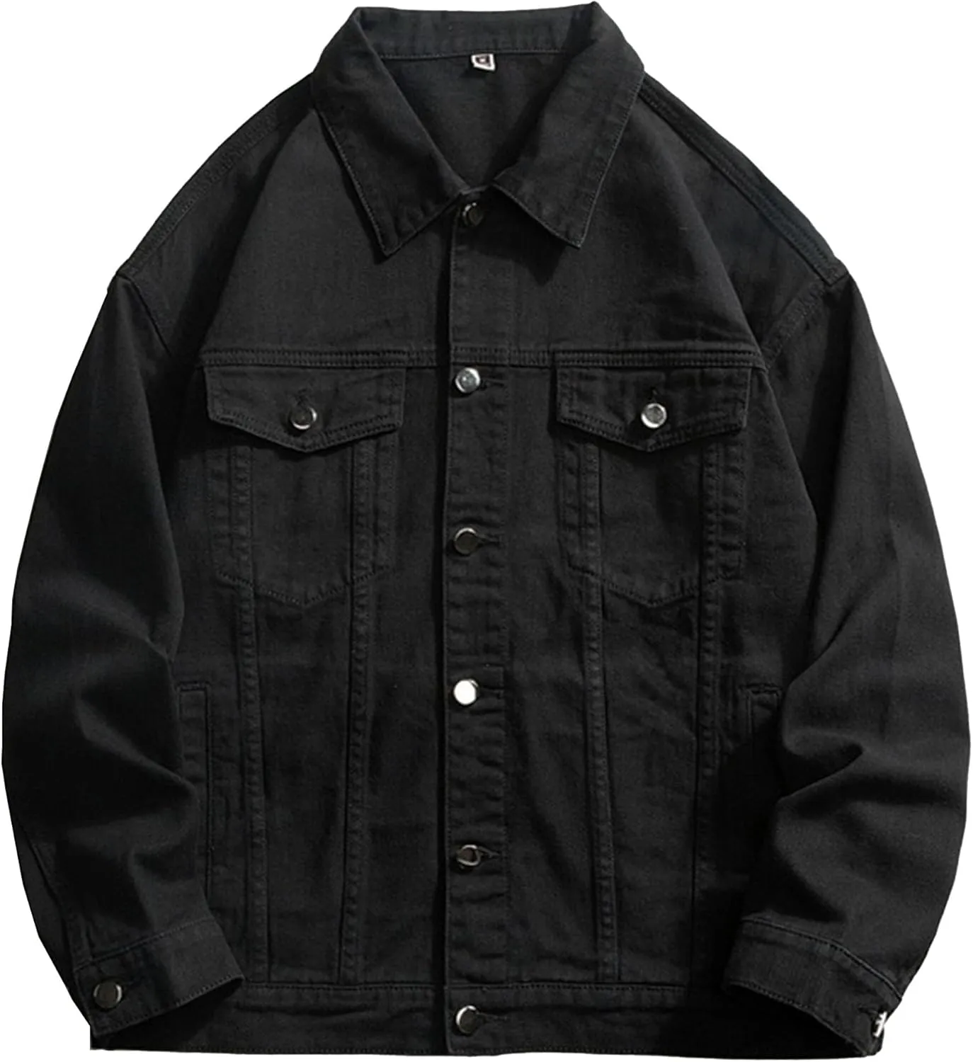 JEKE-DG Men's Stylish Loose Fit Casual Jeans Jacket Button Down Trucker Moto Denim Jacket Solid Lapel Comfort Jean Coat