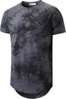 KLIEGOU Mens Hipster Hip Hop Ripped Round Hemline Pattern Print T Shirt