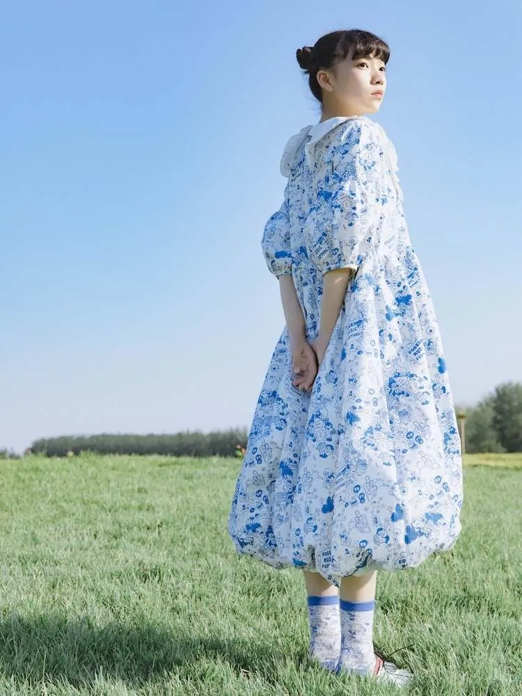 Lace Collar Cartoon Print Lantern Skirt Dress【s0000007746】
