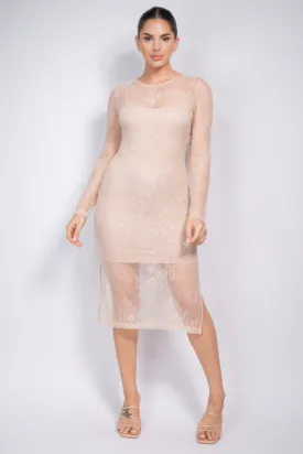 Lace Rhinestone-studded Slit Midi Dress for Women
