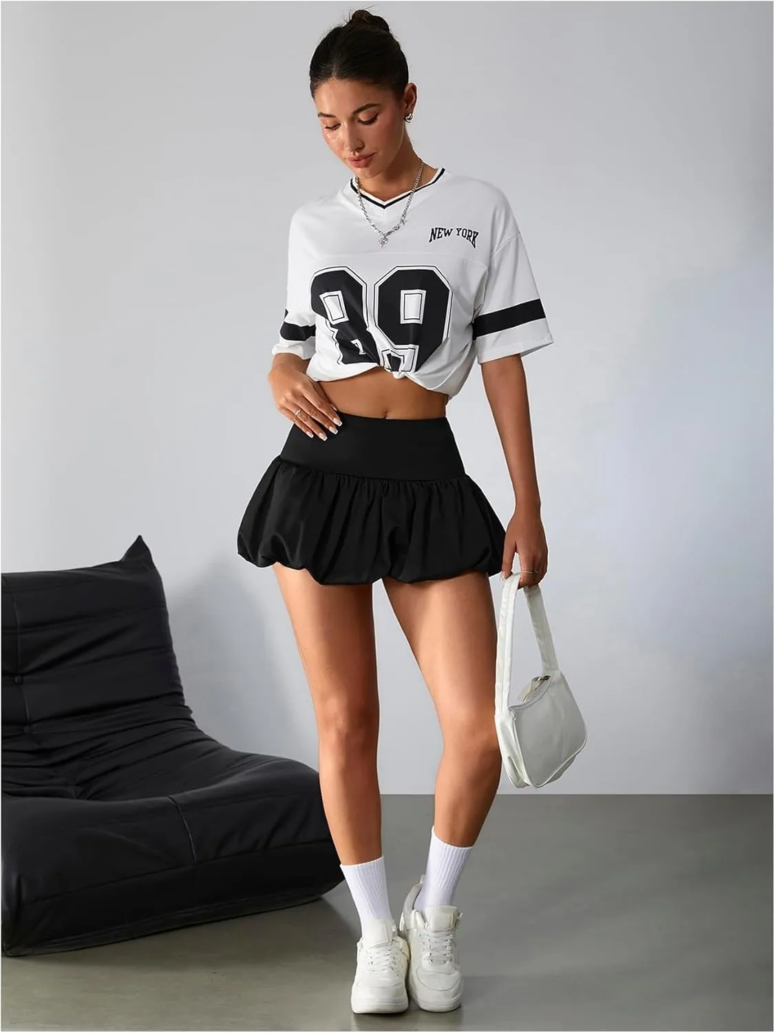 Milumia Women Y2K Bubble Mini Skirt High Waist Ruffle Hem Summer A Line Short Skirts