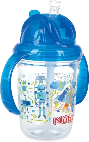 Nuby Tritan 2-Handle No-Spill Flip-it Fat Straw Printed Cup - 8oz/ 240 ml, 12  Months, prints: space