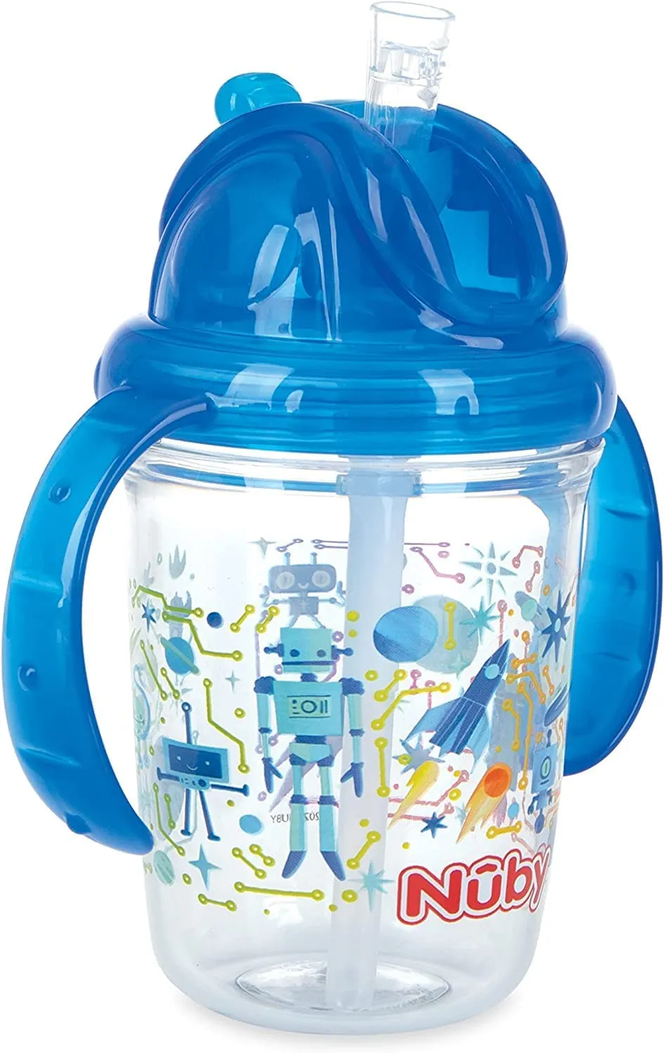 Nuby Tritan 2-Handle No-Spill Flip-it Fat Straw Printed Cup - 8oz/ 240 ml, 12  Months, prints: space