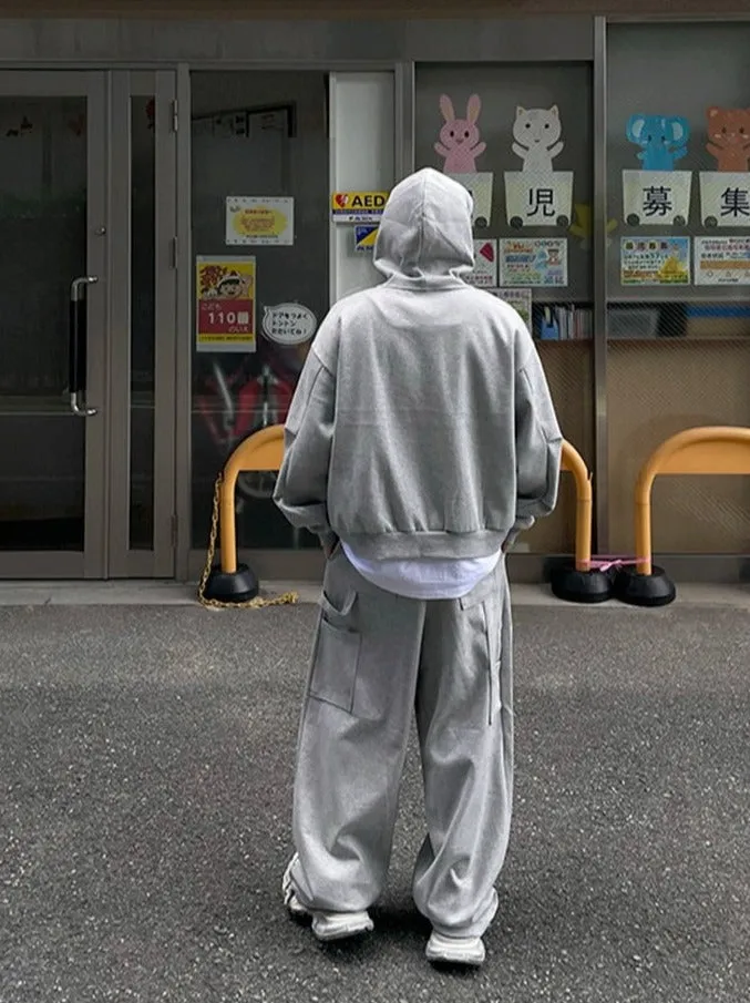 OH Buttoned Hoodie and Pocket Details Sweatpants Set