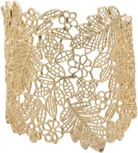 Open Bracelet Antique Leaf Flower Bracelet Metal Hollow Lace Bracelet Vintage Cuff Open Wide Big Bangle Women Waist Jewelry Metal Golden Trendy Wrist Chain