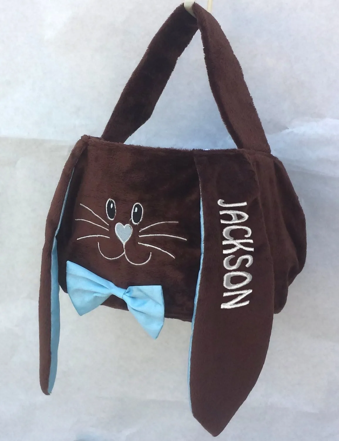 Personalized Easter Baskets Plush Bunny Chocolate for Boys or Pink White Girls Monogrammed Embroidered Name Easter Egg Basket Children