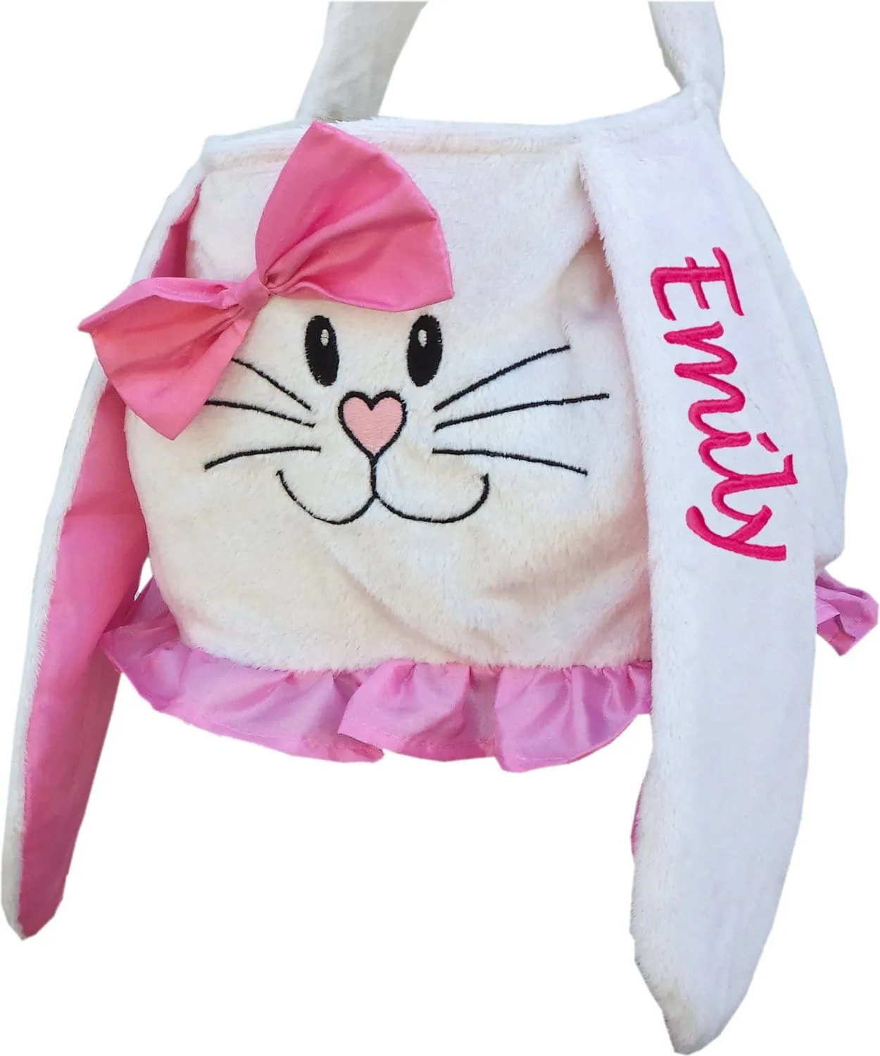 Personalized Easter Baskets Plush Bunny Chocolate for Boys or Pink White Girls Monogrammed Embroidered Name Easter Egg Basket Children