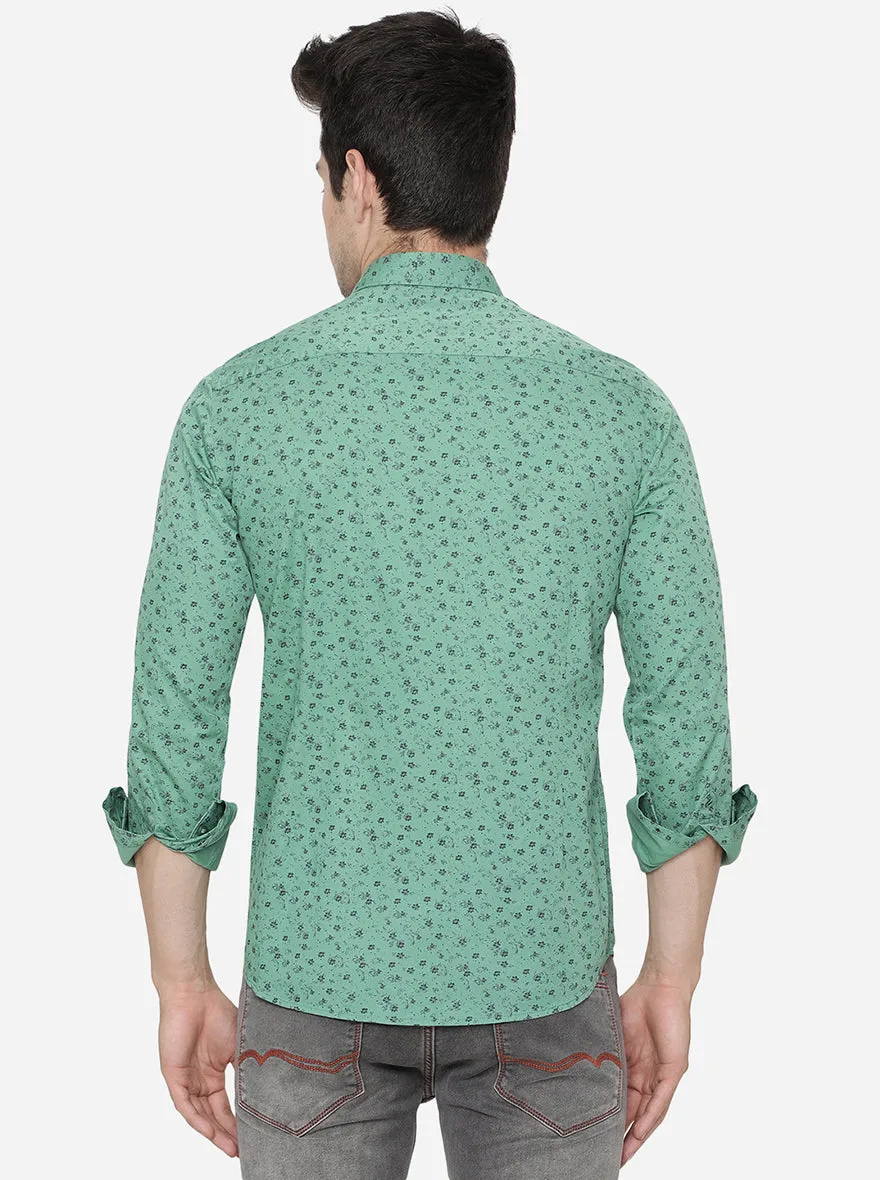Pine Green Printed Slim Fit Casual Shirt | Greenfibre