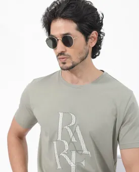 Rare Rabbit Articale Mens Perrin Dusky Green Cotton Polyester Fabric Short Sleeve Crew Neck Slim Fit Graphic Printed T-Shirt
