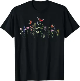 Retro Wildflowers And Ladybugs Cottagecore Boho Nature Lover T-Shirt