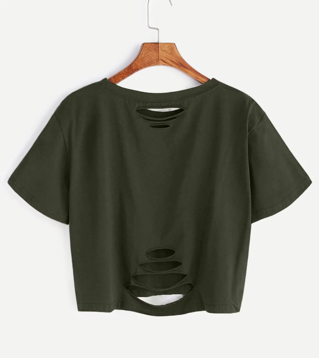 SOFIA'S CHOICE Women's Summer Casual Short Sleeve Tops Distressed Ripped Crop Top T Shirt