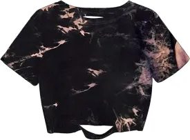 SOFIA'S CHOICE Women's Summer Casual Short Sleeve Tops Distressed Ripped Crop Top T Shirt