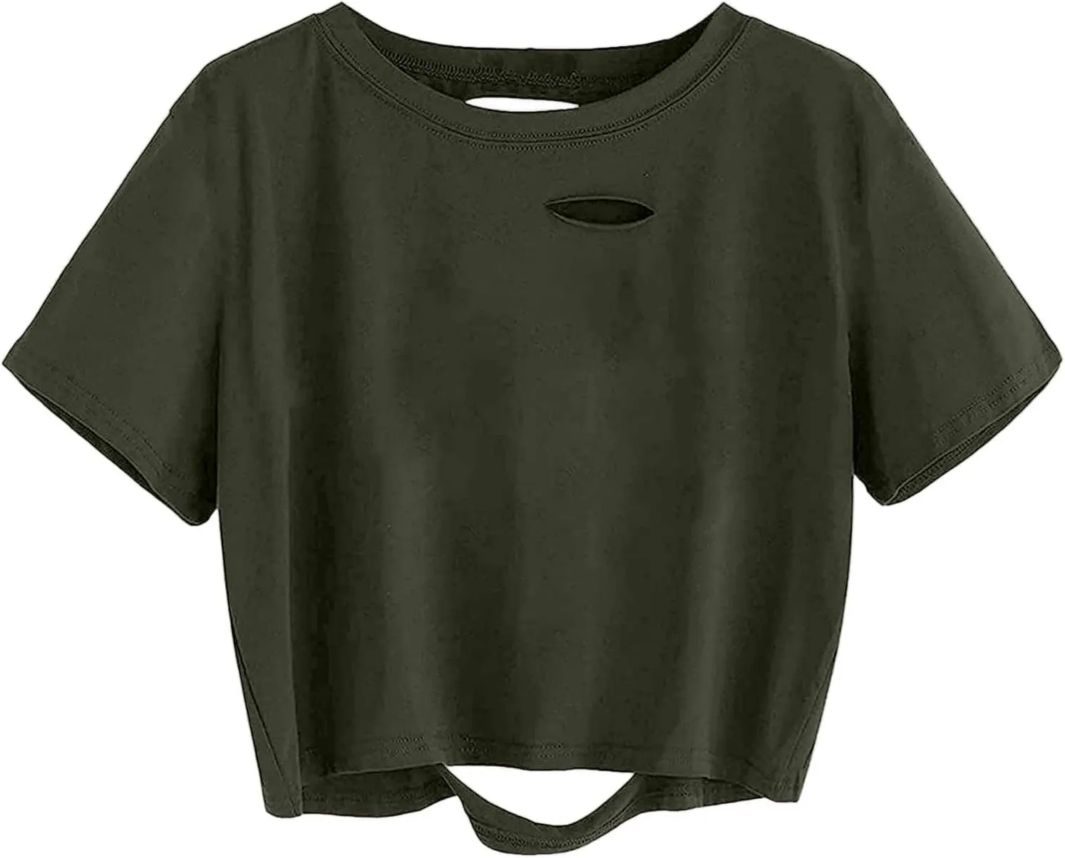 SOFIA'S CHOICE Women's Summer Casual Short Sleeve Tops Distressed Ripped Crop Top T Shirt