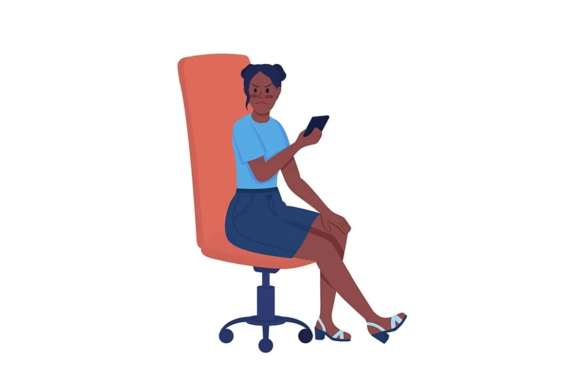 Teenagers sitting in office chairs semi flat color vector characters set