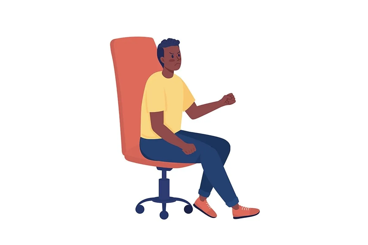 Teenagers sitting in office chairs semi flat color vector characters set