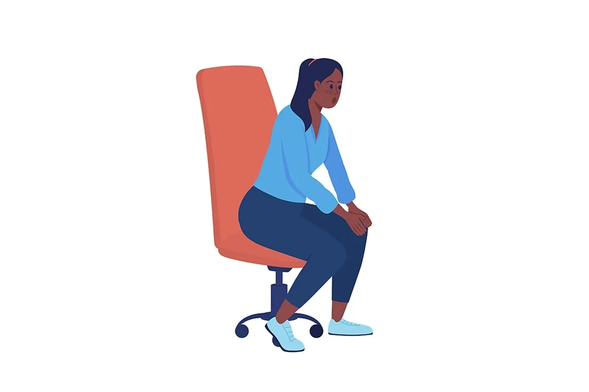 Teenagers sitting in office chairs semi flat color vector characters set