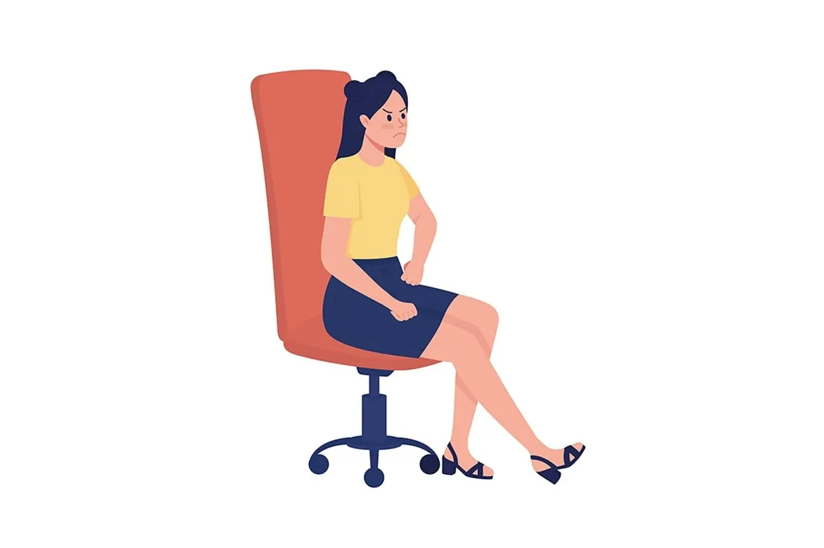 Teenagers sitting in office chairs semi flat color vector characters set