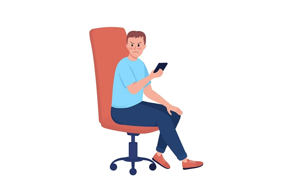 Teenagers sitting in office chairs semi flat color vector characters set