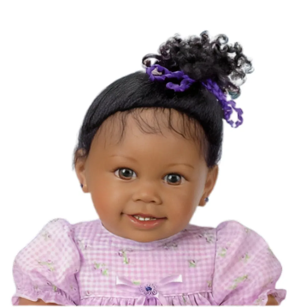 The Ashton-Drake Galleries Ayana African-American Lifelike Baby Girl Collectible Doll Realistic Baby Doll with Big Brown Eyes, Curly Hair, and Melody-Playing Satin-Trimmed Blanket by Linda Murray 20-Inches