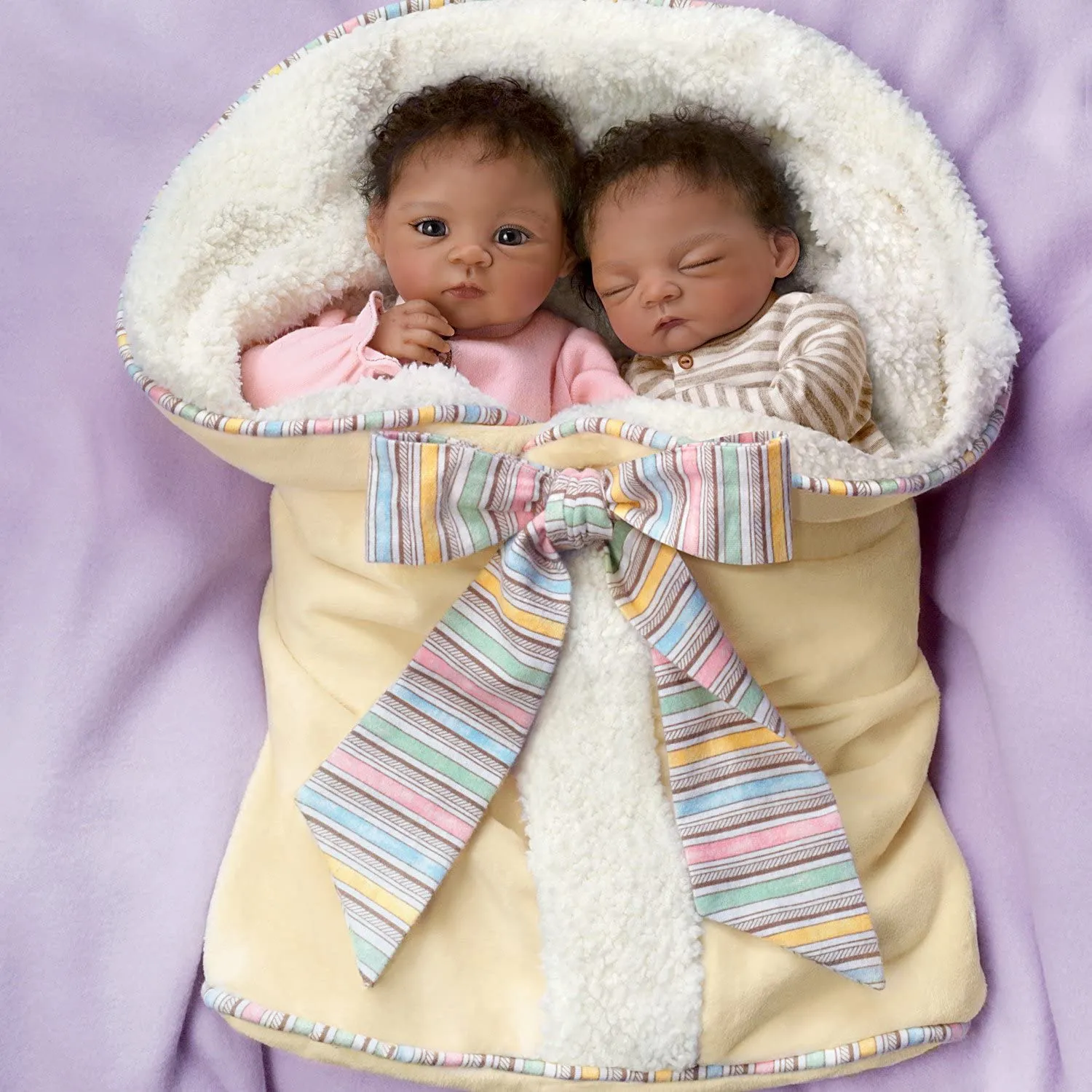 The Ashton - Drake Galleries Jayda and Jayden Lifelike So Truly Real® African American Black Baby Twin Dolls Poseable in Bunting with Soft RealTouch® Vinyl Skin by Doll Artist Waltraud Hanl 13"-Inches