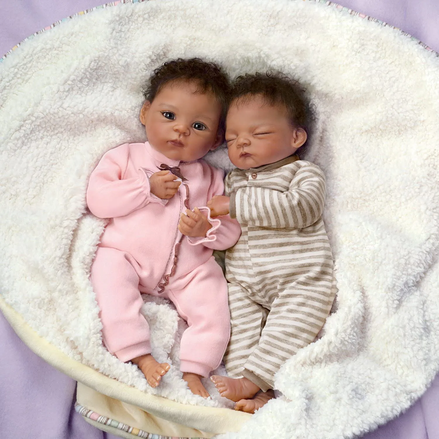 The Ashton - Drake Galleries Jayda and Jayden Lifelike So Truly Real® African American Black Baby Twin Dolls Poseable in Bunting with Soft RealTouch® Vinyl Skin by Doll Artist Waltraud Hanl 13"-Inches