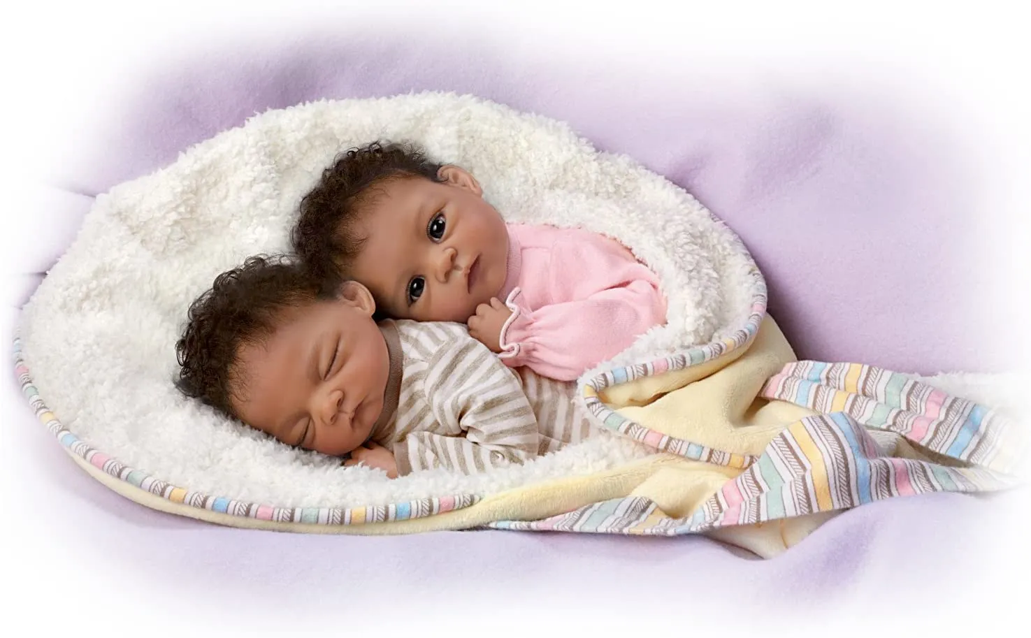 The Ashton - Drake Galleries Jayda and Jayden Lifelike So Truly Real® African American Black Baby Twin Dolls Poseable in Bunting with Soft RealTouch® Vinyl Skin by Doll Artist Waltraud Hanl 13"-Inches