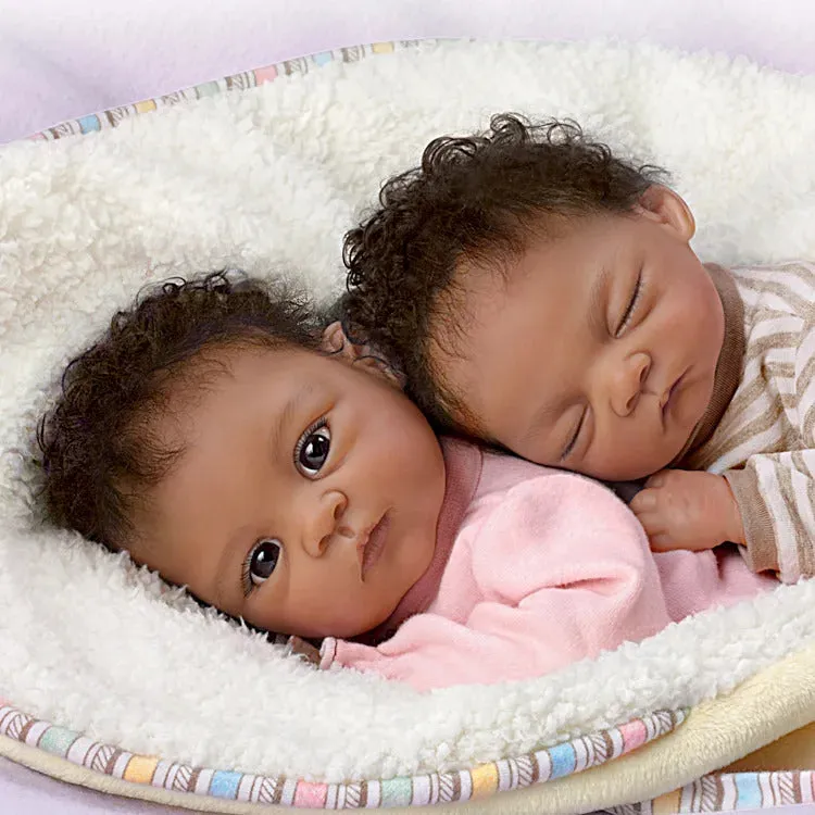The Ashton - Drake Galleries Jayda and Jayden Lifelike So Truly Real® African American Black Baby Twin Dolls Poseable in Bunting with Soft RealTouch® Vinyl Skin by Doll Artist Waltraud Hanl 13"-Inches