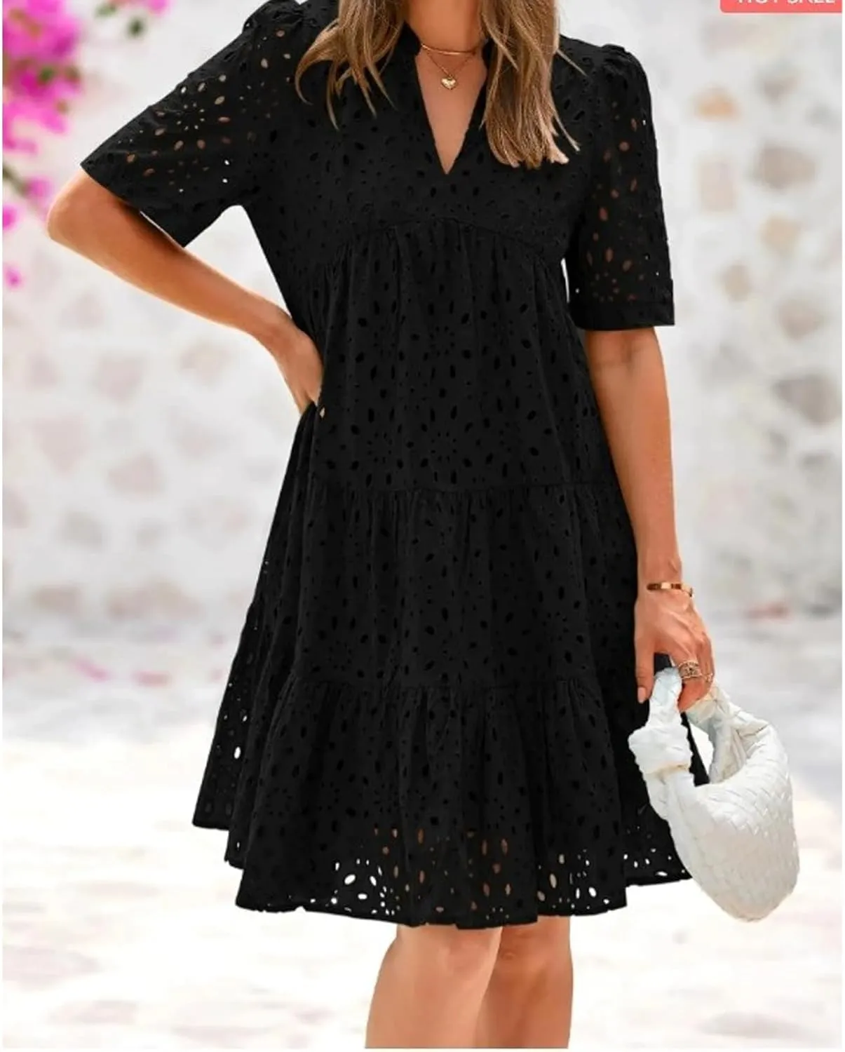 The Beauty North Eyelet Dress, Eyelet Dresses for Women 2025, Women Summer Ruffle Hem Floral Lace Dress