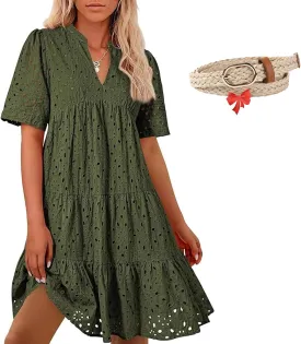 The Beauty North Eyelet Dress, Eyelet Dresses for Women 2025, Women Summer Ruffle Hem Floral Lace Dress
