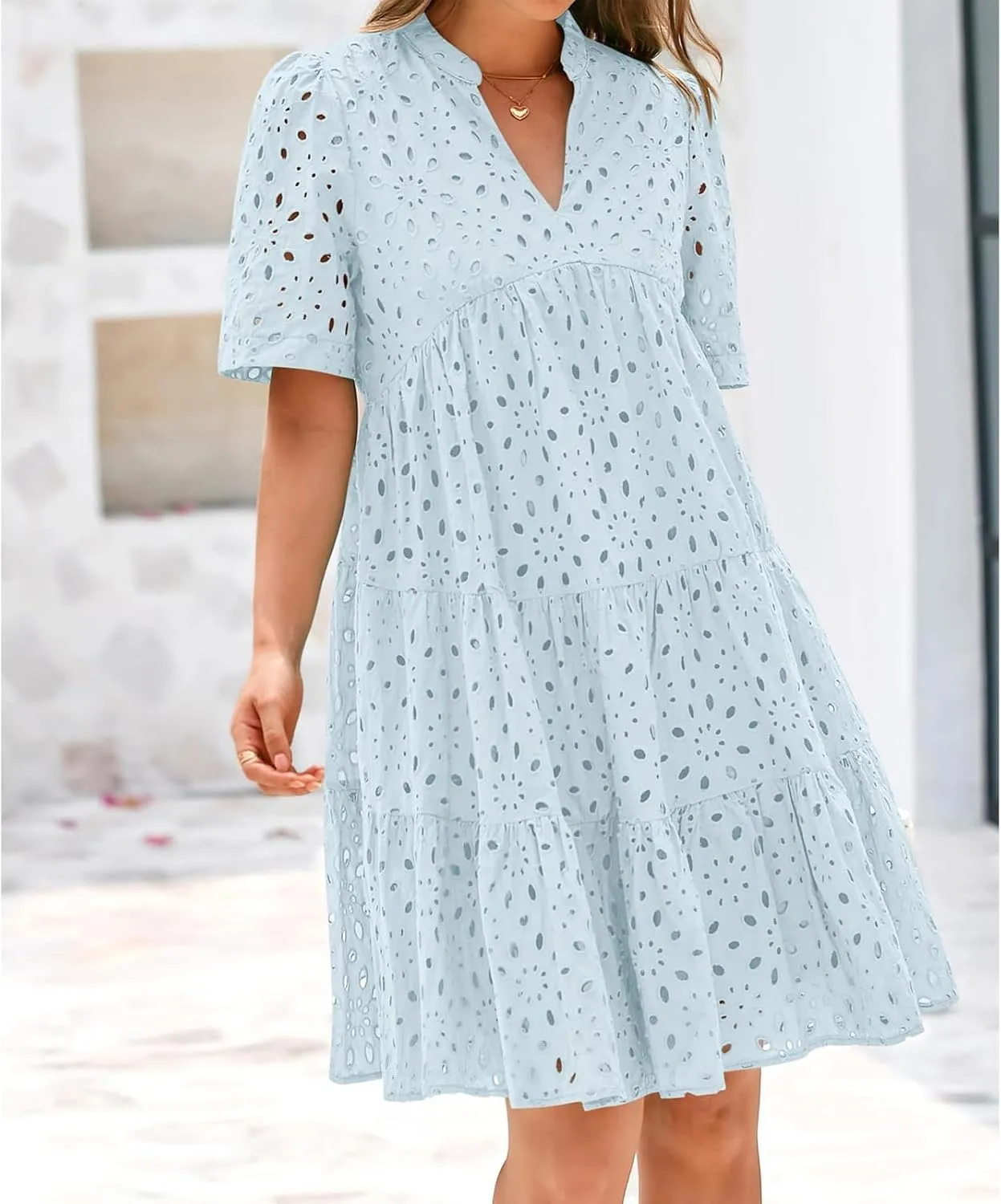 The Beauty North Eyelet Dress, Eyelet Dresses for Women 2025, Women Summer Ruffle Hem Floral Lace Dress