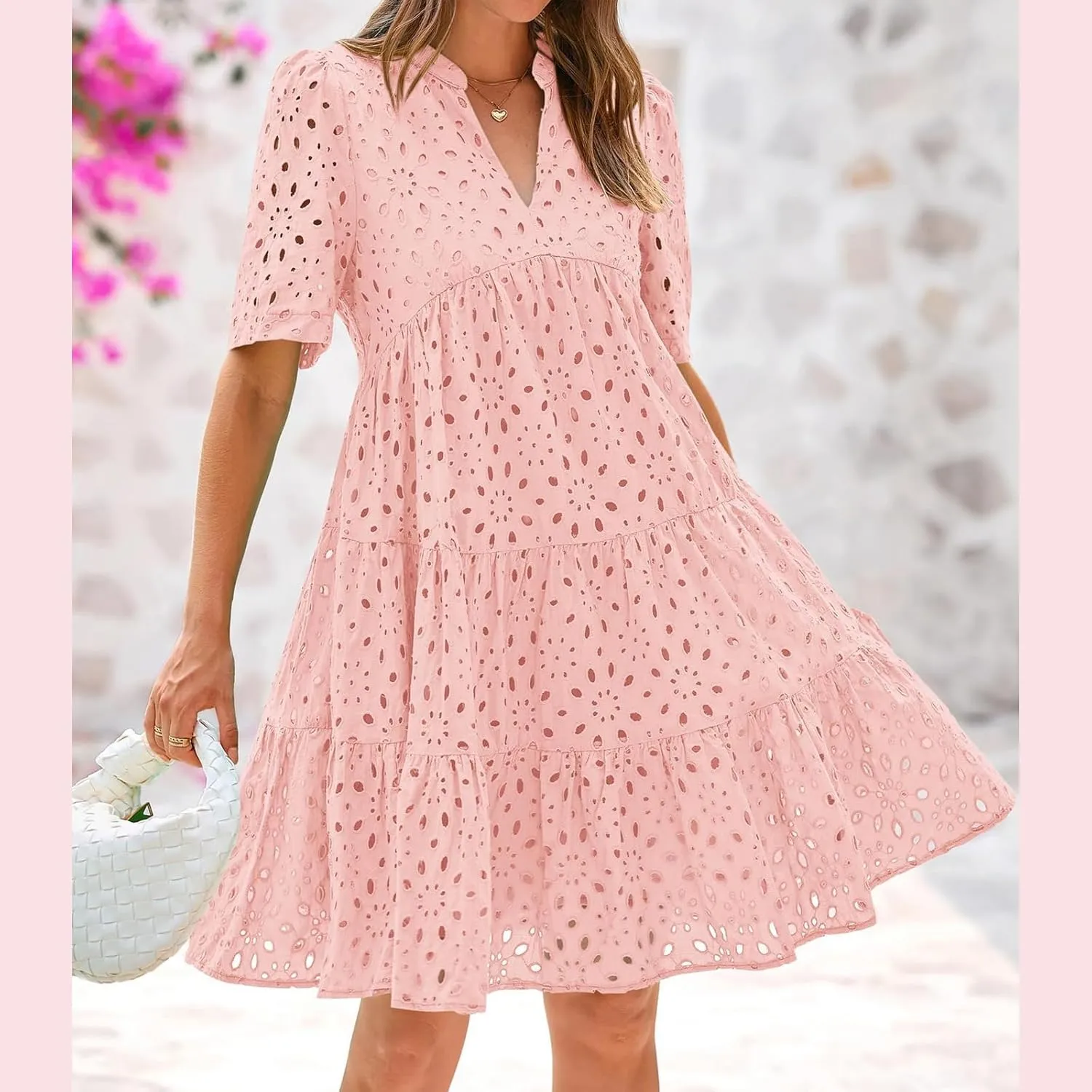 The Beauty North Eyelet Dress, Eyelet Dresses for Women 2025, Women Summer Ruffle Hem Floral Lace Dress