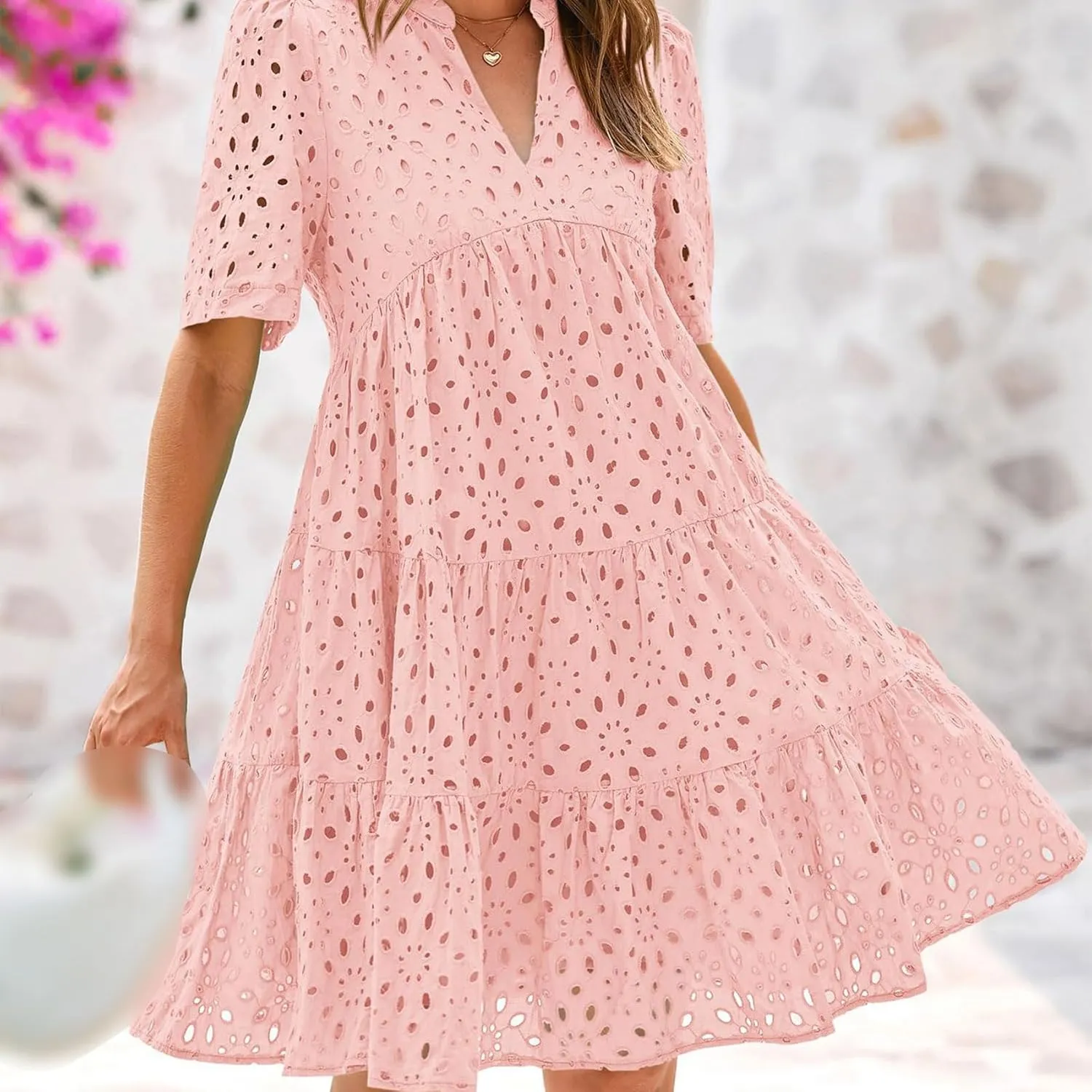 The Beauty North Eyelet Dress,Ruffle Dresses for Women 2025,Women Summer Ruffle Hem Lace Dress