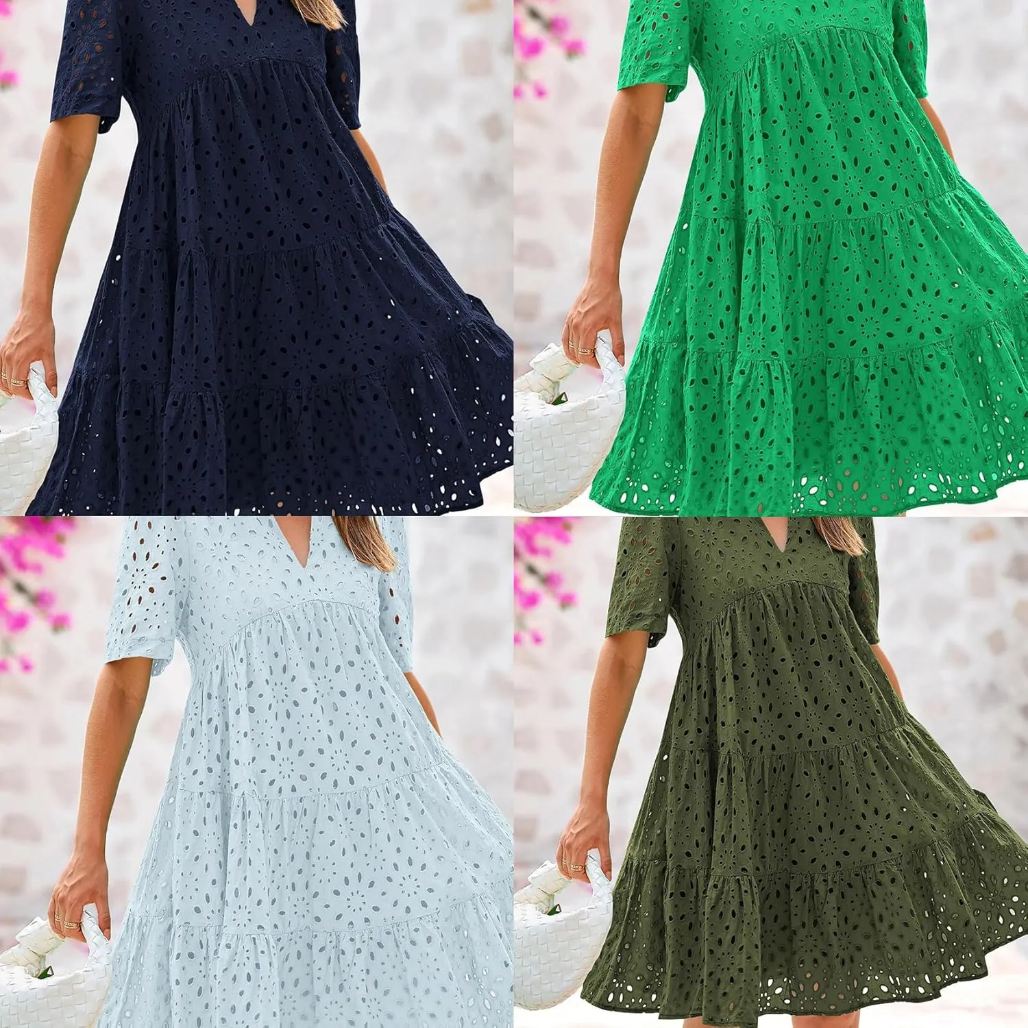 The Beauty North Eyelet Dress,Ruffle Dresses for Women 2025,Women Summer Ruffle Hem Lace Dress