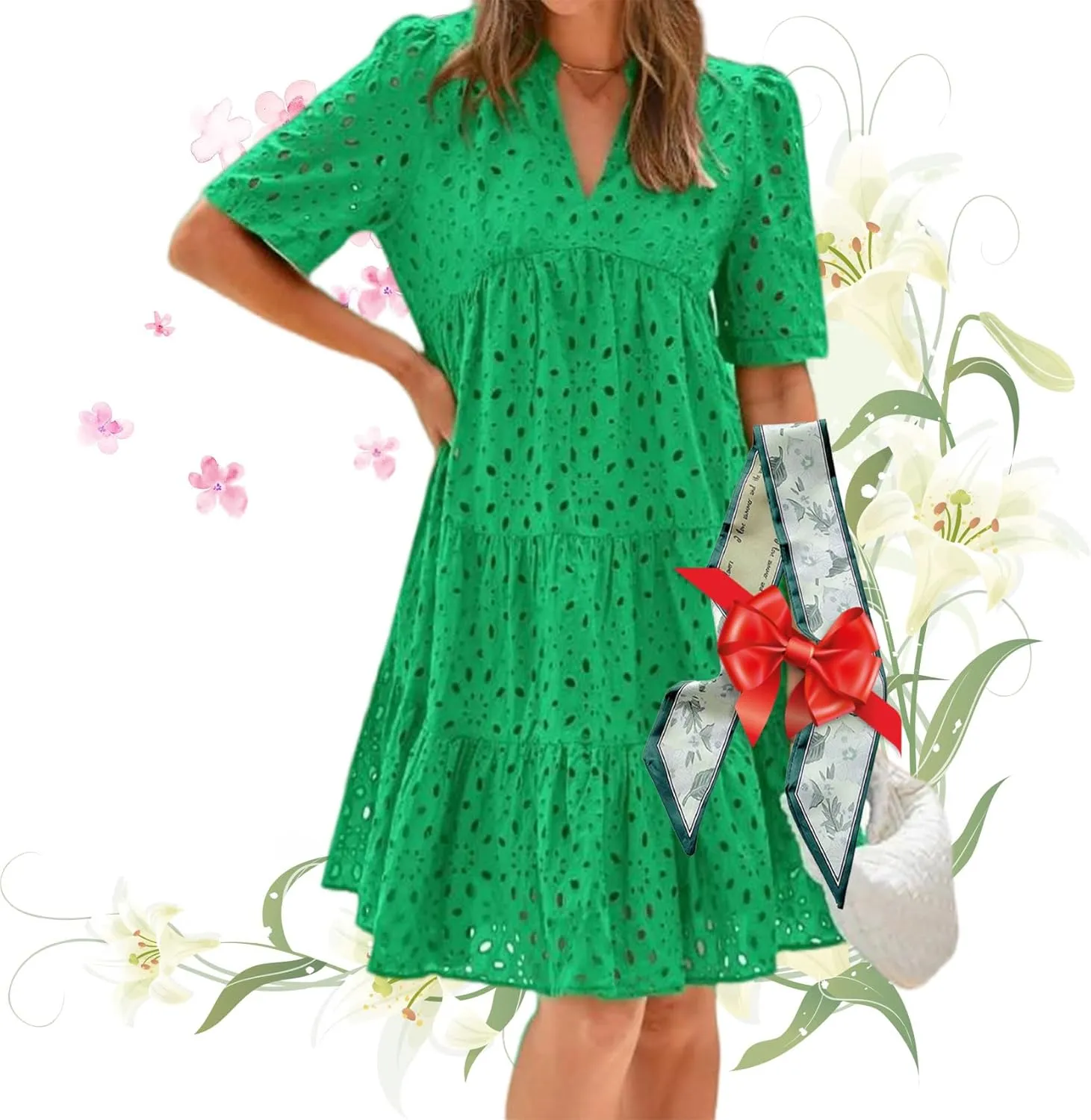 The Beauty North Eyelet Dress,Ruffle Dresses for Women 2025,Women Summer Ruffle Hem Lace Dress