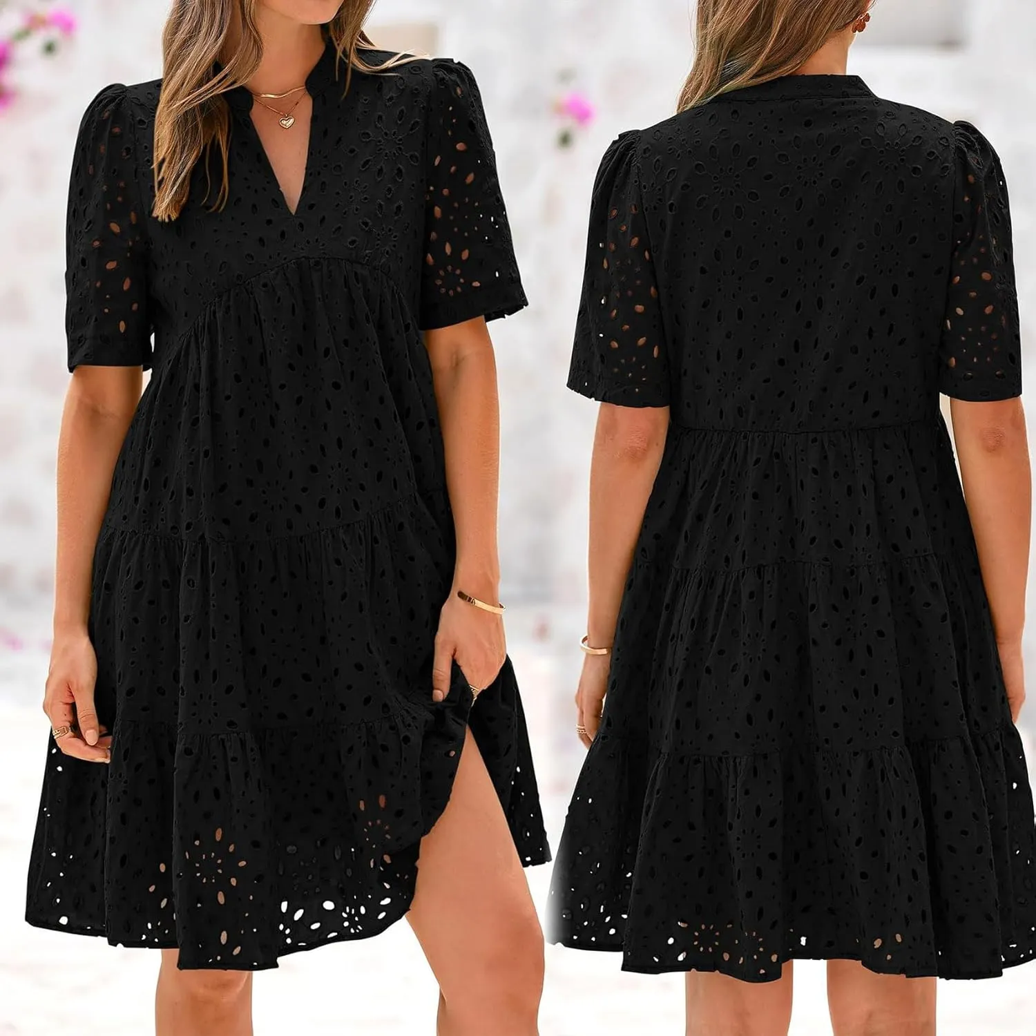 The Beauty North Eyelet Dress,Ruffle Dresses for Women 2025,Women Summer Ruffle Hem Lace Dress