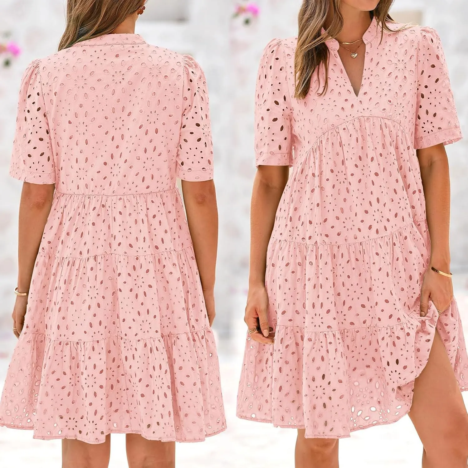 The Beauty North Eyelet Dress,Ruffle Dresses for Women 2025,Women Summer Ruffle Hem Lace Dress
