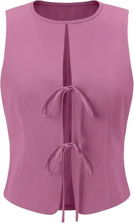 UEU Womens Tie Front Vest Top Bow Open Front Crop Tank Tops Summer Casual Sleeveless Shirt 2025 Y2K Trendy Outfits