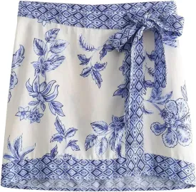 utcoco Women's 2025 Summer Boho Floral Print Wrap Mini Skirt Y2k Bow Tie Low Waist Short Skirt Beach Vacation Outfits