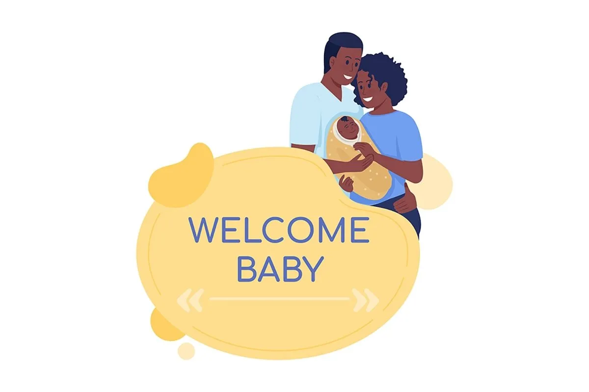 Welcome baby cards with flat character set