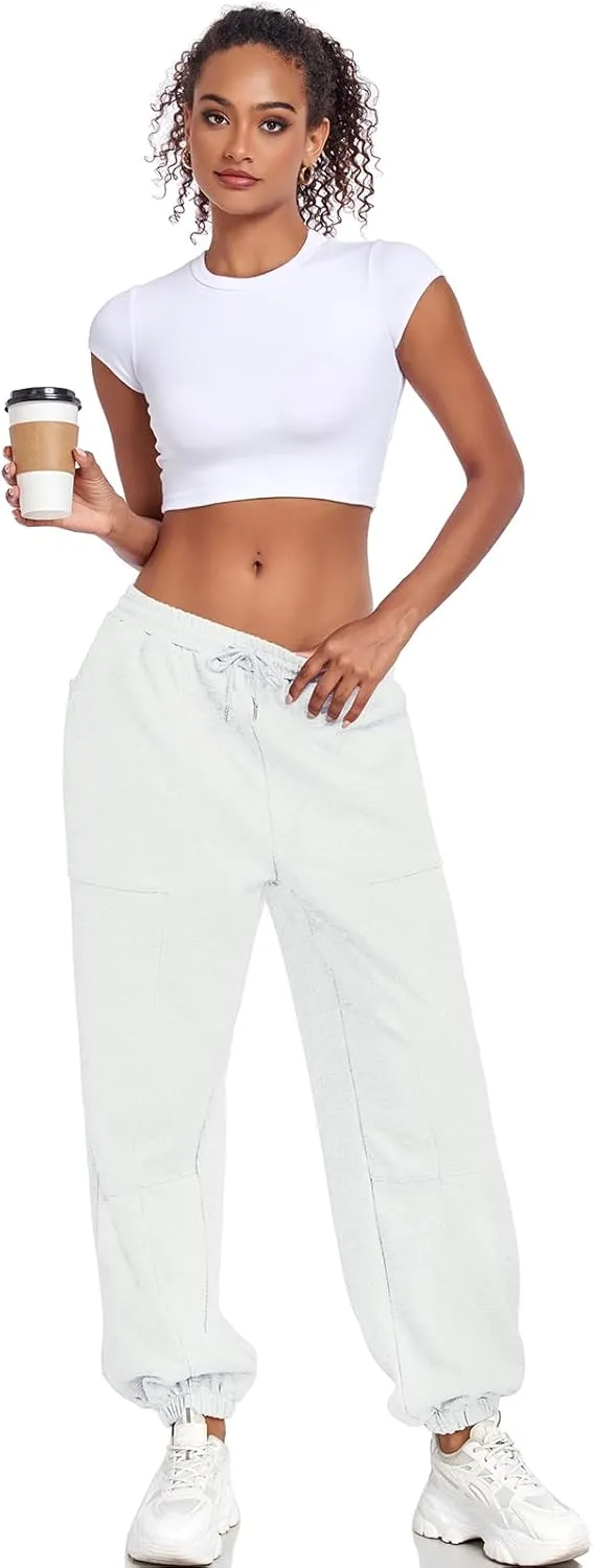 Women's High Waisted Sweatpants Casual Workout Active Joggers Pants Y2k Trendy Lounge Trousers with Pockets