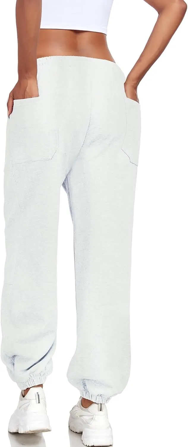 Women's High Waisted Sweatpants Casual Workout Active Joggers Pants Y2k Trendy Lounge Trousers with Pockets