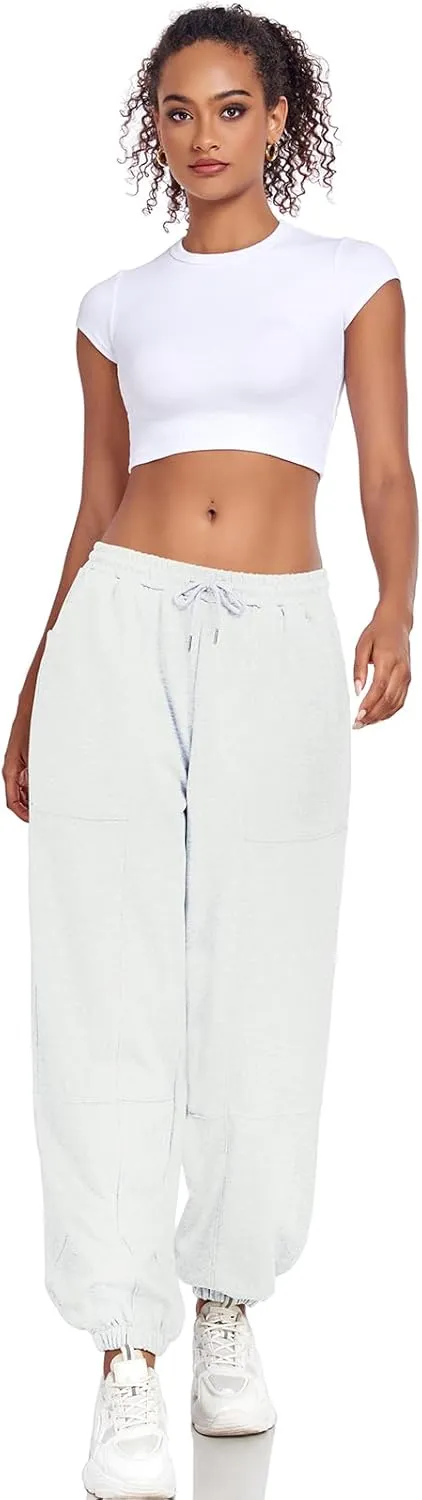 Women's High Waisted Sweatpants Casual Workout Active Joggers Pants Y2k Trendy Lounge Trousers with Pockets