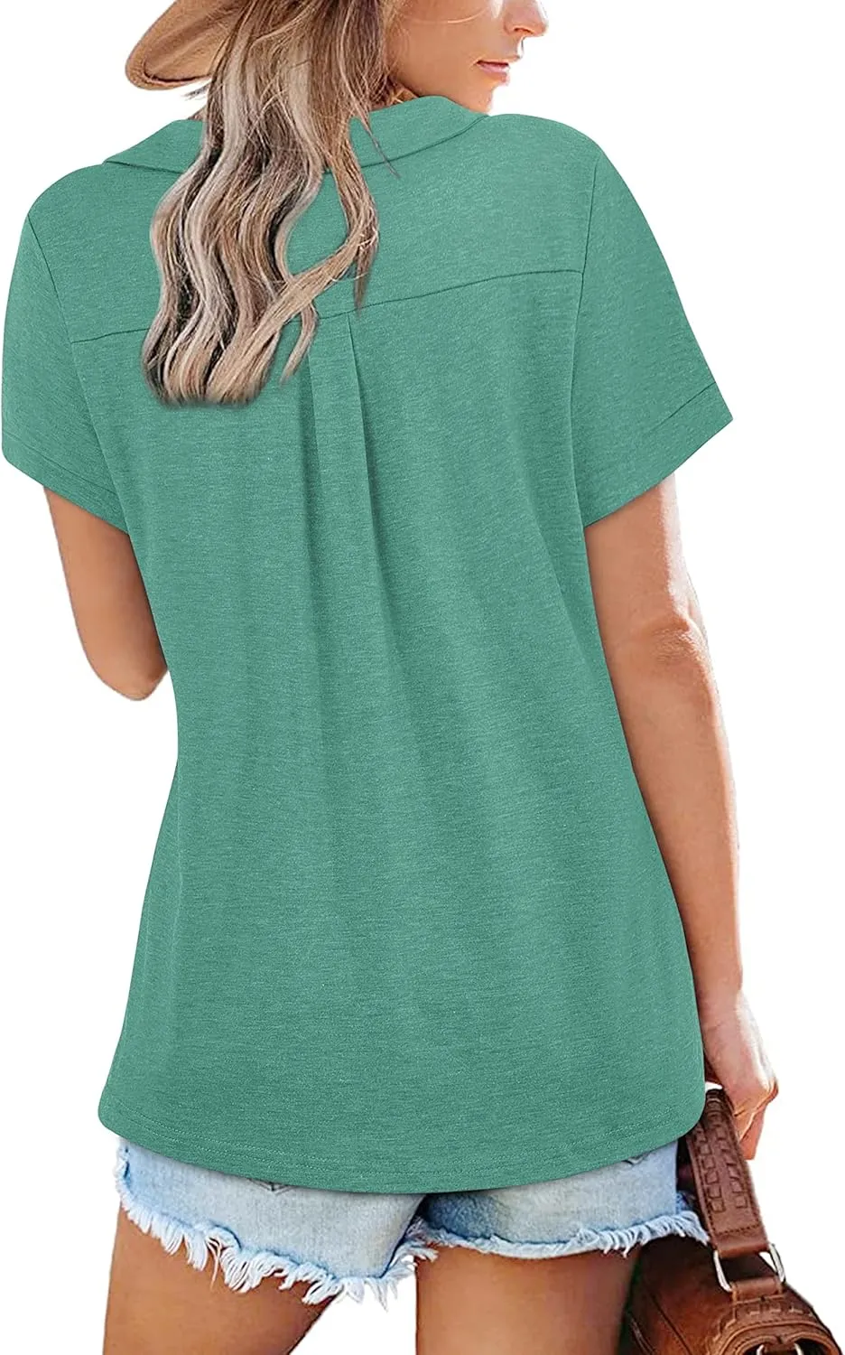 Womens V Neck Collared Shirt Short Sleeve Work Polo T Shirts Summer Dressy Casual Loose Fit Tunic Tops and Blouses