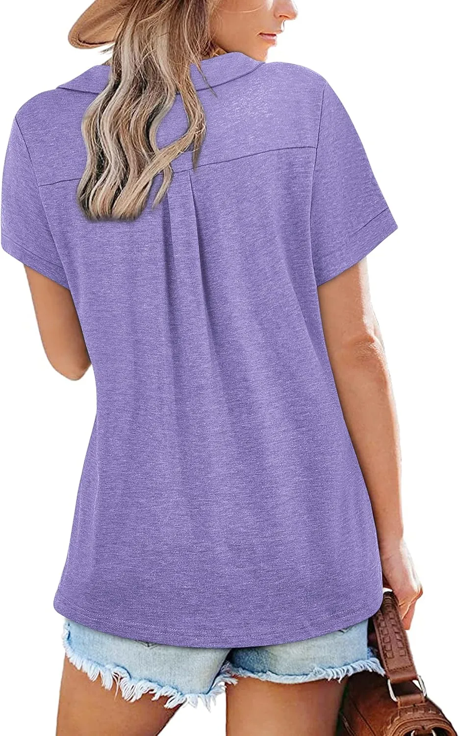 Womens V Neck Collared Shirt Short Sleeve Work Polo T Shirts Summer Dressy Casual Loose Fit Tunic Tops and Blouses